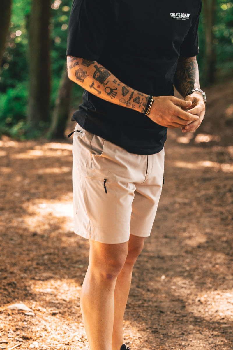 STONE BEIGE ACTIVE CARGO SHORTS