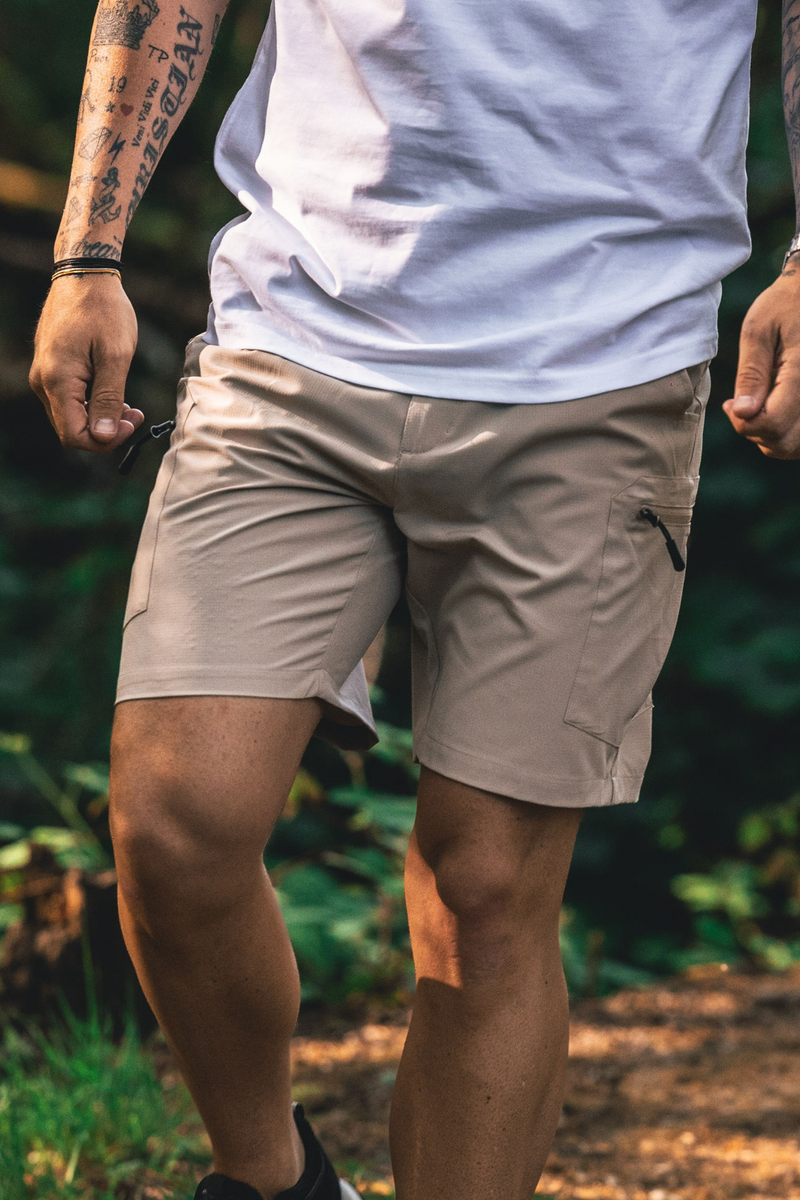 STONE BEIGE ACTIVE CARGO SHORTS