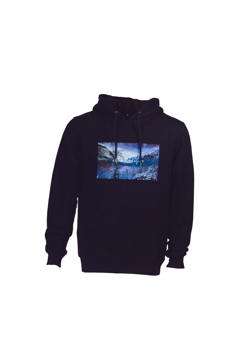 Black Luxury Cotton “Winter Mountains” Hoodie