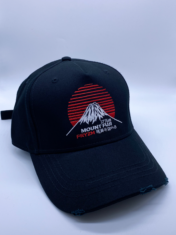 BLACK "MOUNT FUJI" DISTRESSED CAP