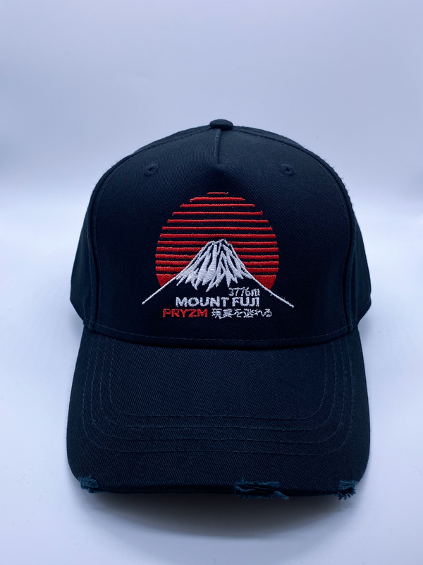 BLACK "MOUNT FUJI" DISTRESSED CAP