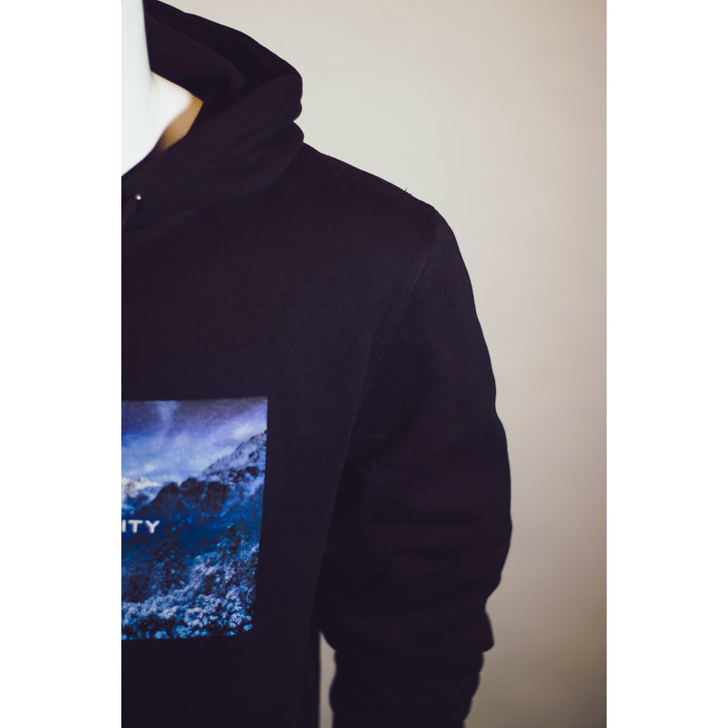 Black Luxury Cotton “Winter Mountains” Hoodie