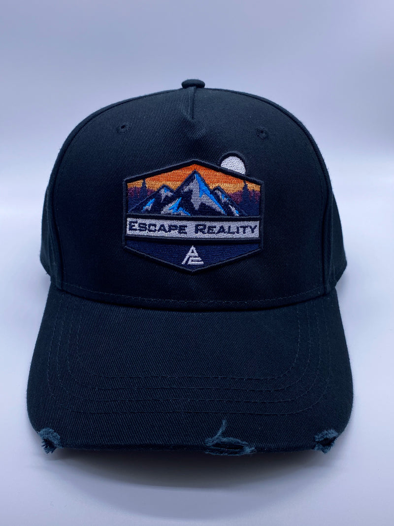 BLACK "MOUNTAIN RANGE" DISTRESSED CAP